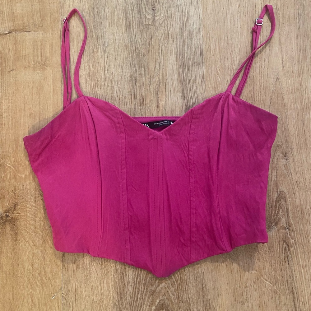 Zara Bustier Crop Top Pink Medium Satin
